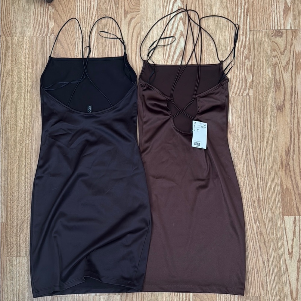 H&M Black and Brown Ribbed Bodycon Mini Dress - Picture 2 of 2